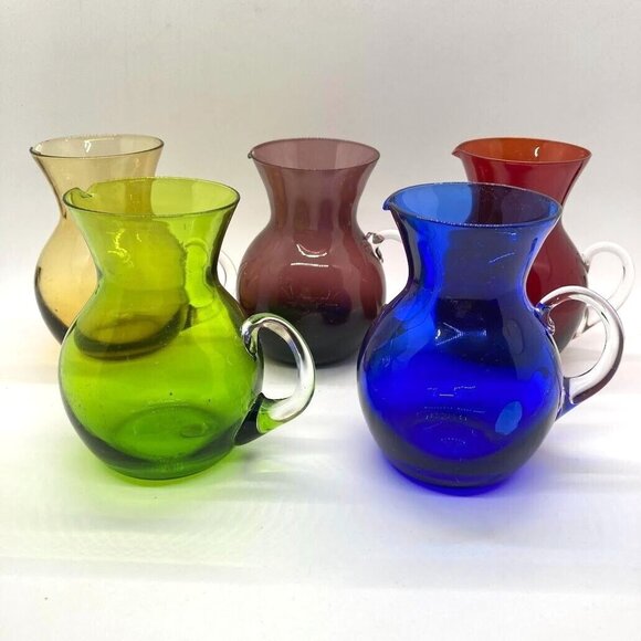 Enesco Other - Lot 5 Enesco Japan Imports Miniature 3.5" Pitchers Applied Handle Jewel Tones
